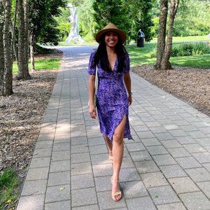 BCBG Generation Purple Floral Vneck Midi Dress Size 0